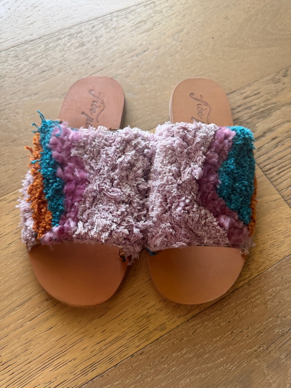 Free People Plush Multi-Color Woven Slide Sandals Yuma Woven Sz 8.5